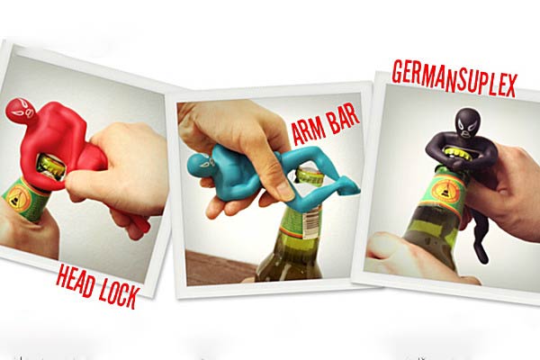 3 Luchador Bottle Openers with moves
